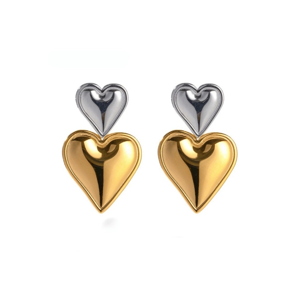 Layered Heart Earrings | Mixed Metal - Gold